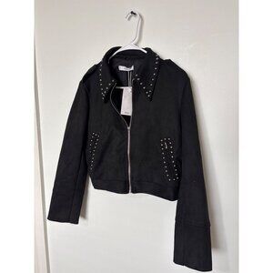 Mango Black Studded Cropped Zip-Up Jacket, new with tags, Size M